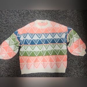 Size One Size ADORA Pink and White Knit Sweater